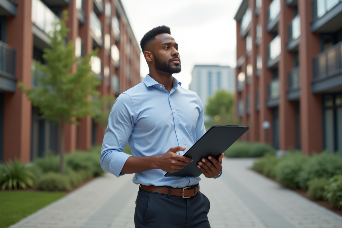 Jeune homme debout devant un immeuble en ville