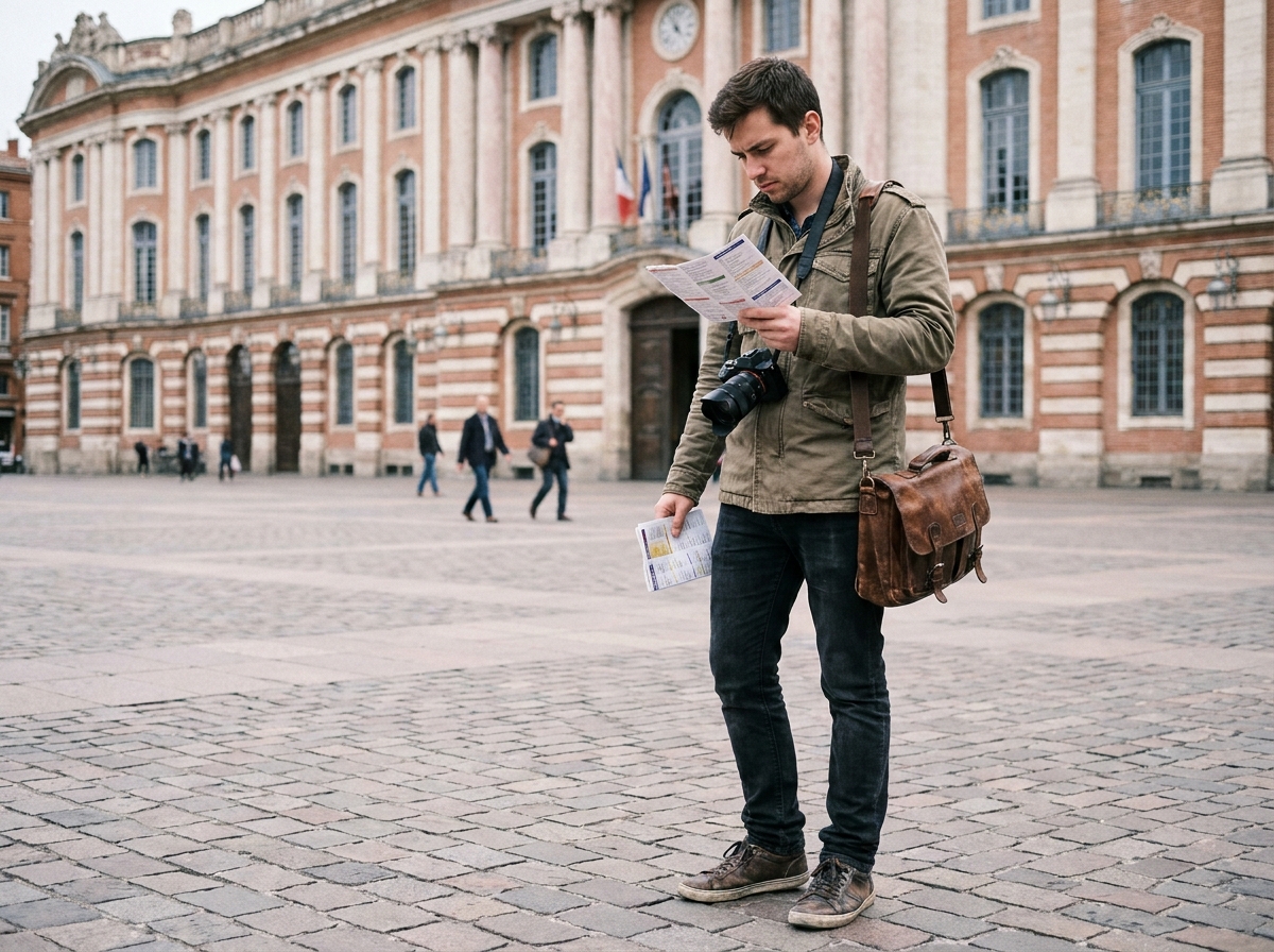 Jeune photographe indépendant sur la Place du Capitole à Toulouse, entre ambition et réalité du métier en 2026