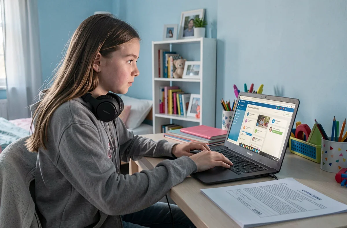 Élève accédant aux ressources pédagogiques en ligne de Pass Education depuis sa chambre