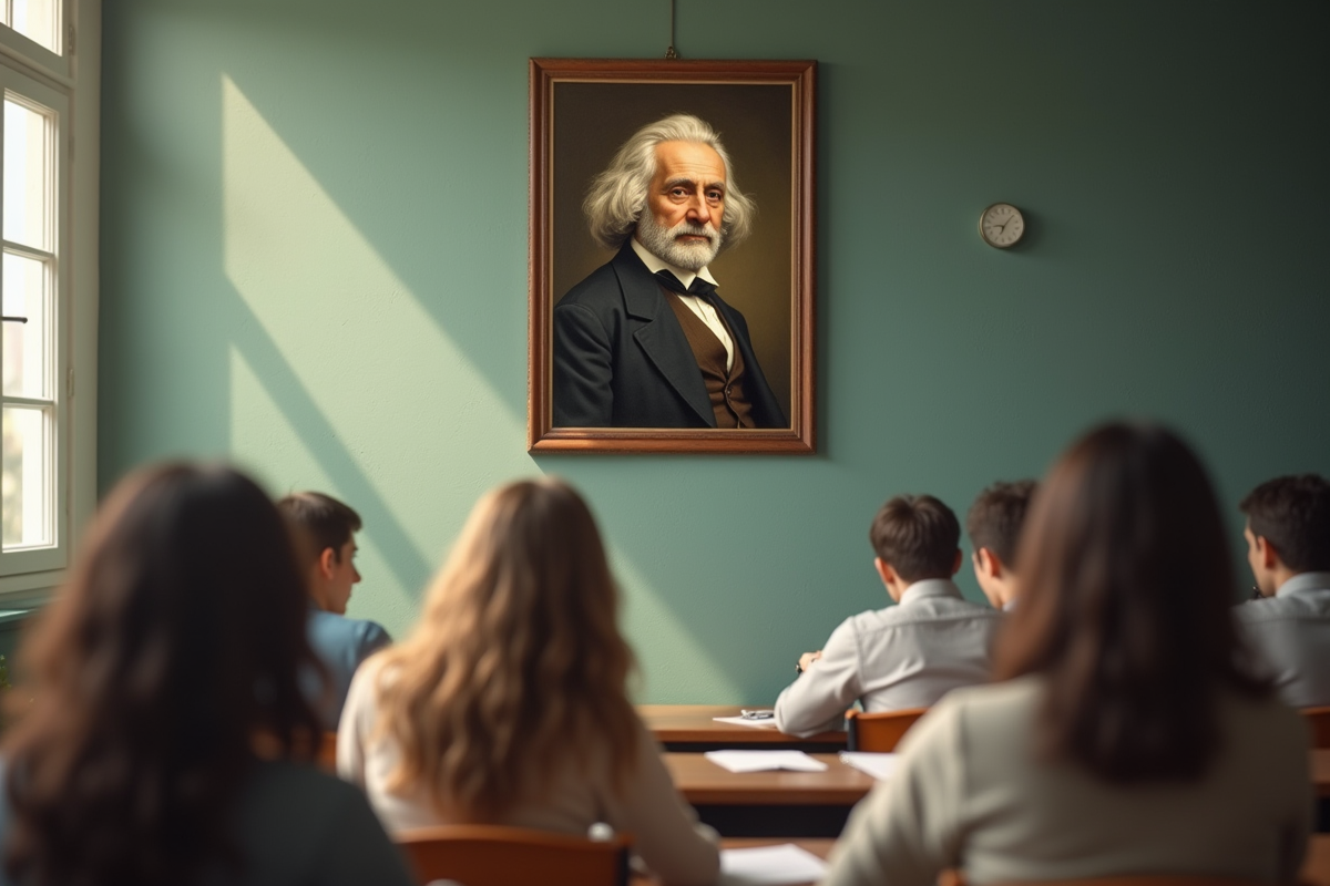 Portrait vintage accroche dans une salle de classe universitaire