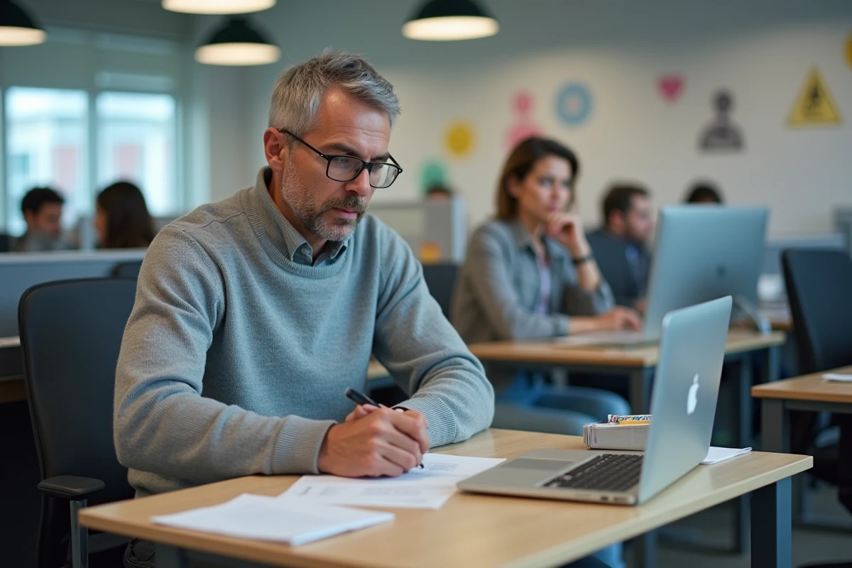 Homme remplissant un formulaire d'inscription lors de son premier rendez-vous Solerys