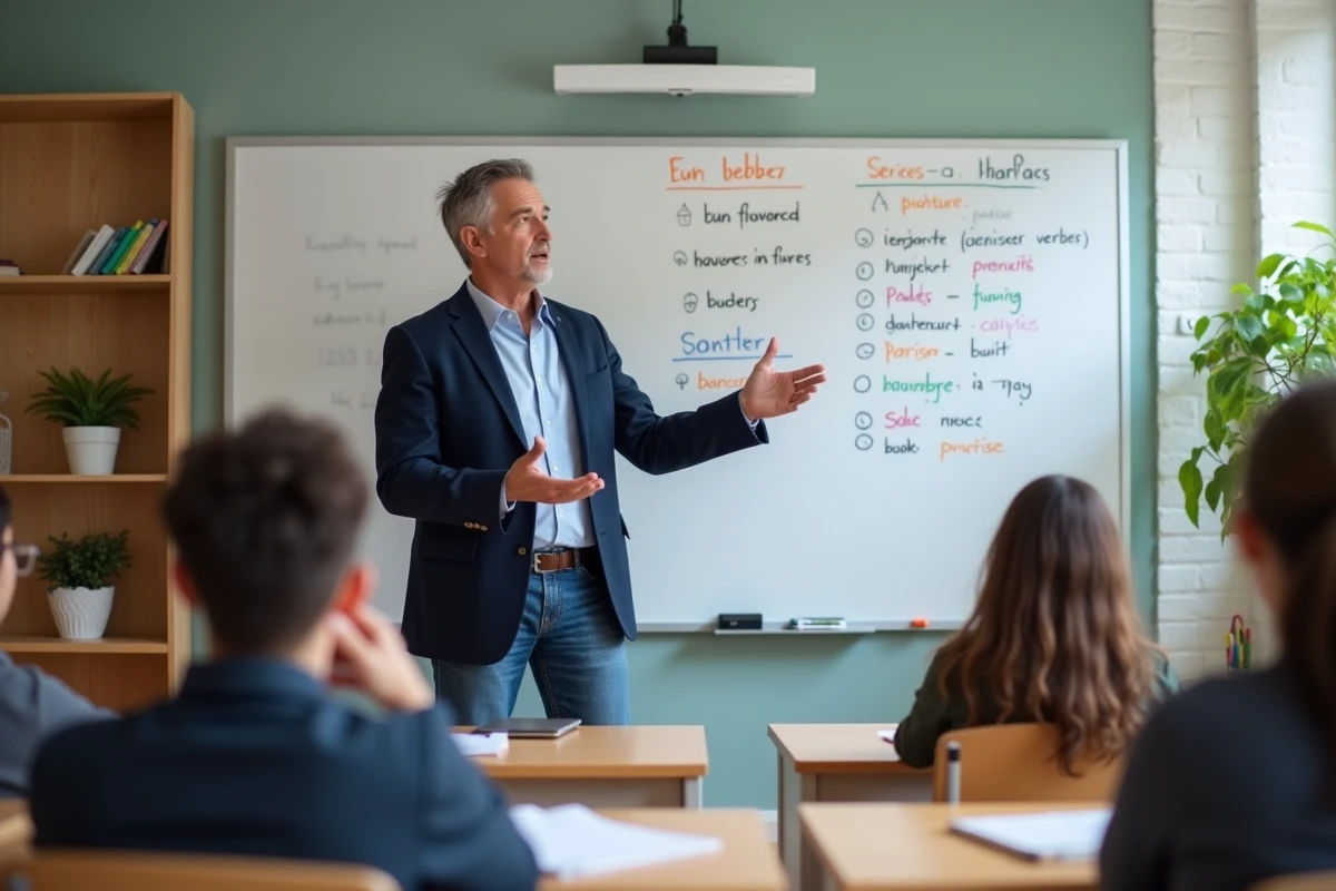 Professeur expliquant la grammaire espagnole en classe